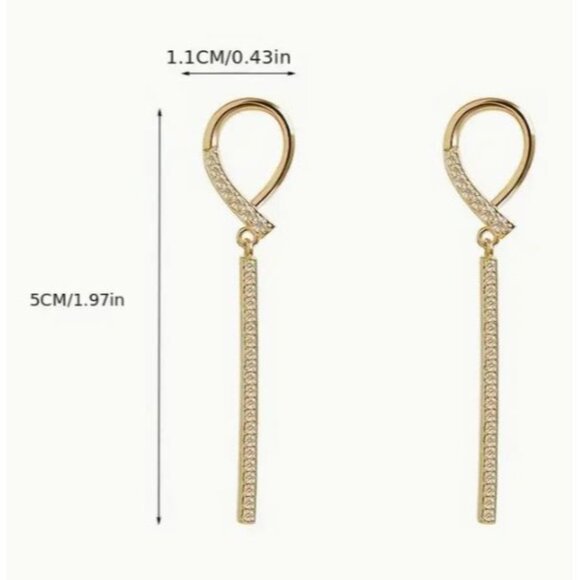 Gold Tone Long‎ Drop Earrings With Rhinestone Detailing For Women - Picture 3 of 4